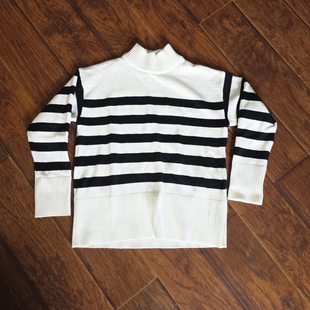 Ardene Black and White Striped Turtleneck Sweater
